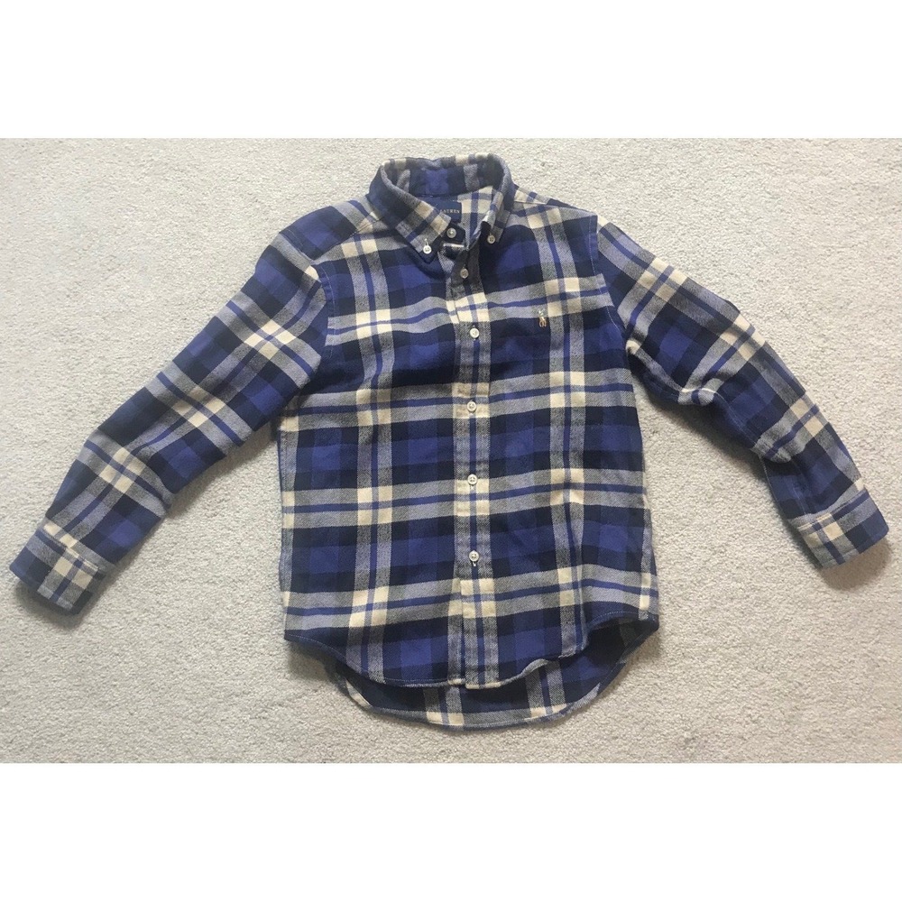 Ralph Lauren Flannel Shirt Plaid Long Sleeve Button Down Blue Size 6